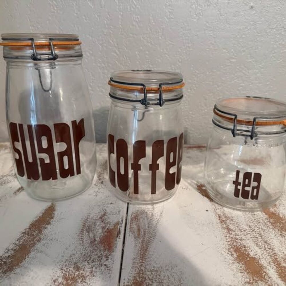 Vintage Glass Kitchen Canister Set – Sugar Coffee Tea Jars